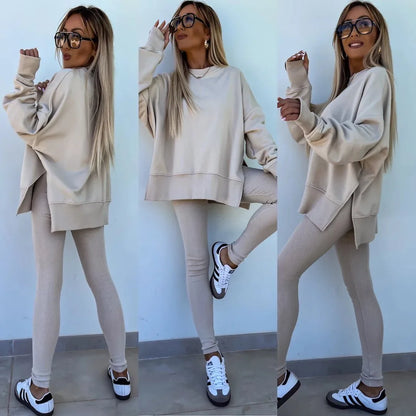 Spring summer  new Shirt  casual loose-fitting sweater tight pants 2 piece suit sets for women 2 pieces trousers sets