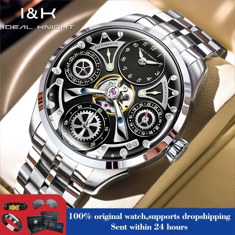 IDEAL KNIGHT 6820 Watches For Man High Quality Tourbillon 50M Waterproof Mechanical Watch 316 Stainless Steel Luxury Man Gifts