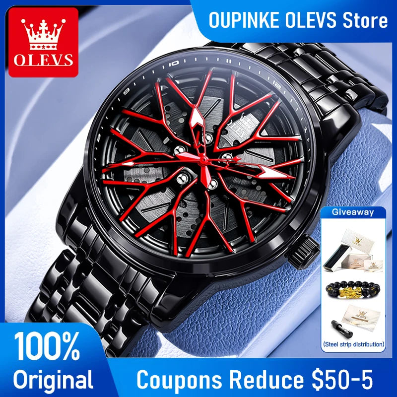 OLEVS Watches Man 3701 New High Quality Original Mens Luck Flywheel Quartz Watch 30M Waterproof Sports Watches For Men Reloj