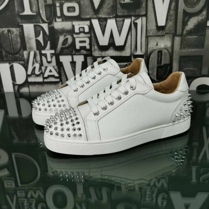 New Style Men's Shoes, Low , Fashionable Women's Shoes, Leather Casual Shoes, Red  Toe Caps, Rivets, Fashion Shoe