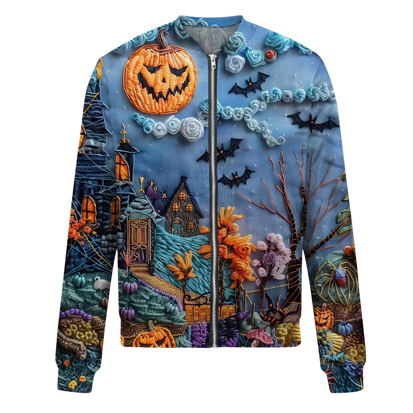 Women's Halloween Print Jacket Fashion Casual Long Sleeve O-Neck Zipper Jackets Top Fall all-match coat Women's autumn clothes