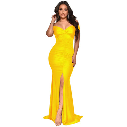 Cross-Border Women's Faion Tightened Pleated One-oulder Gown Ethnic Sle High Waist Long Skirt