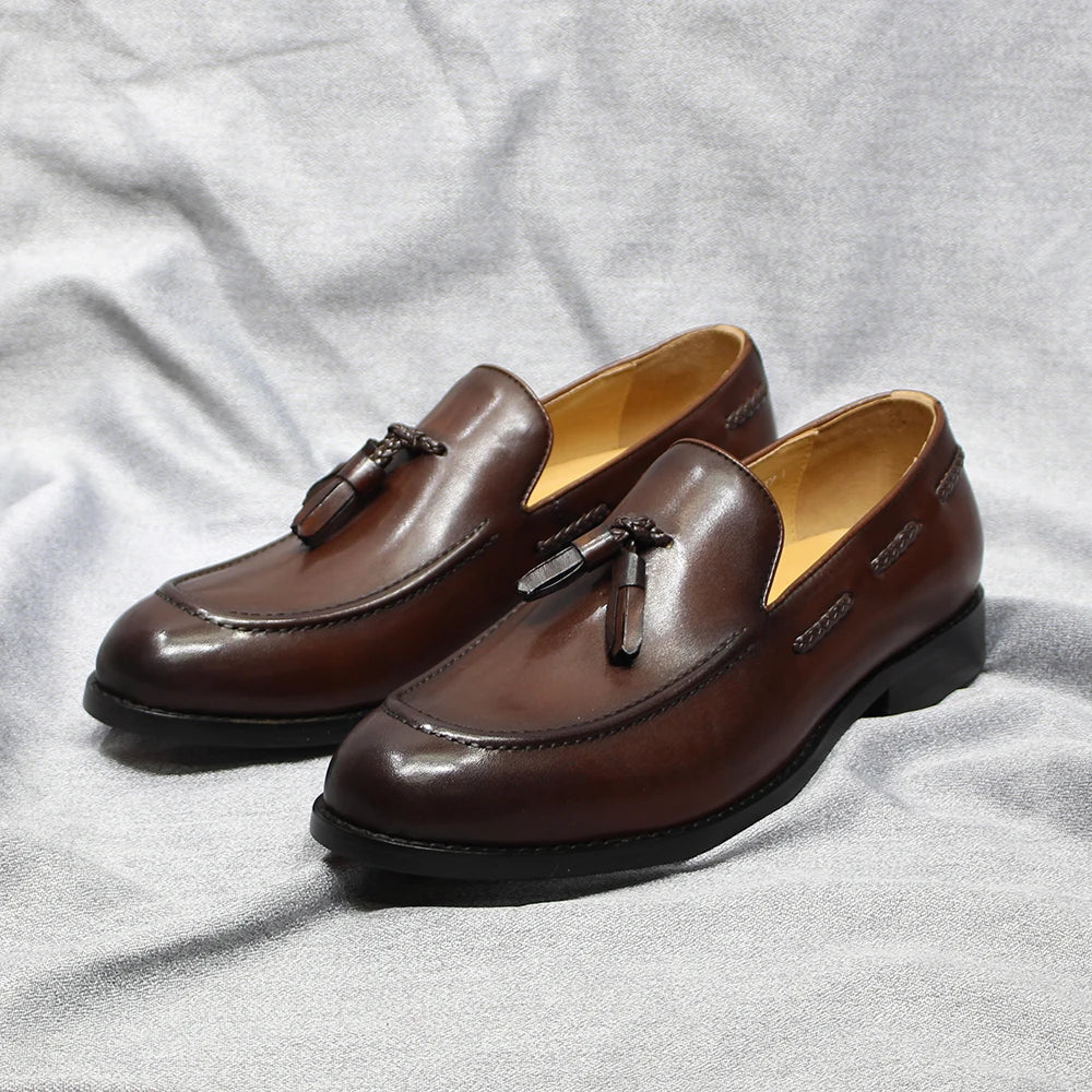 Herren Loafer im italienischen Stil Quaste Echtes Rindsleder Bequem zum Hineinschlüpfen Hochzeit Party Büro Anzugschuhe für Herren Freizeitschuhe