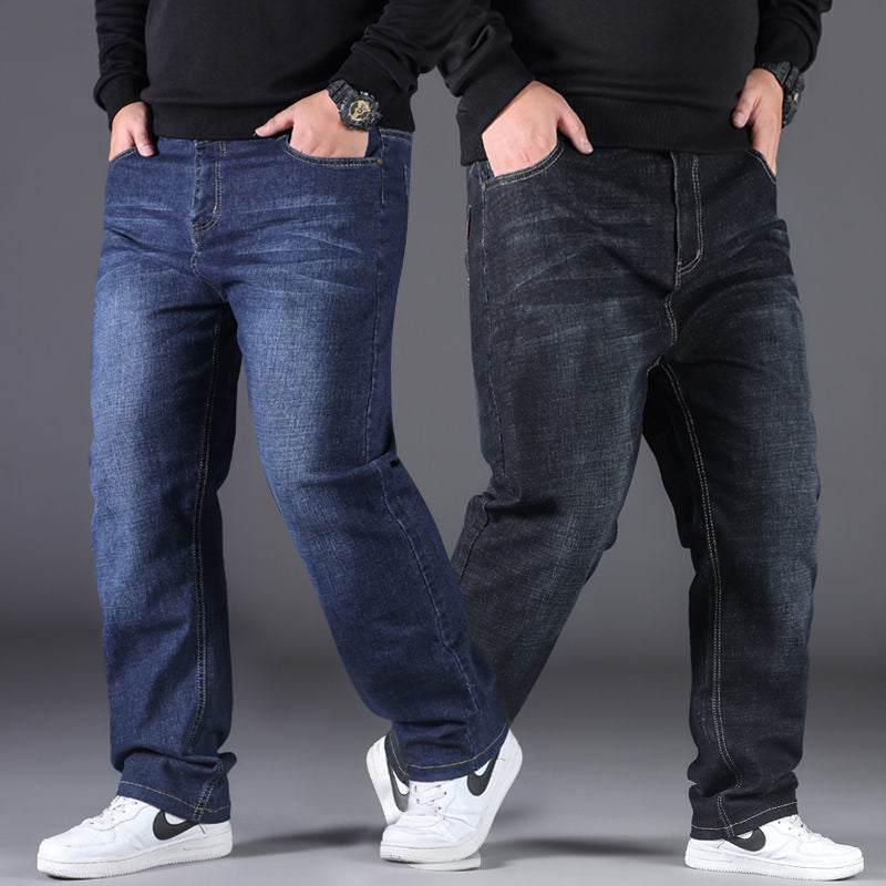 Plus Size Jeans Men Loose Denim Trousers Mens Oversize Clothing Streetwear Black Baggy Jeans 10XL Fashion Straight Casual Pants