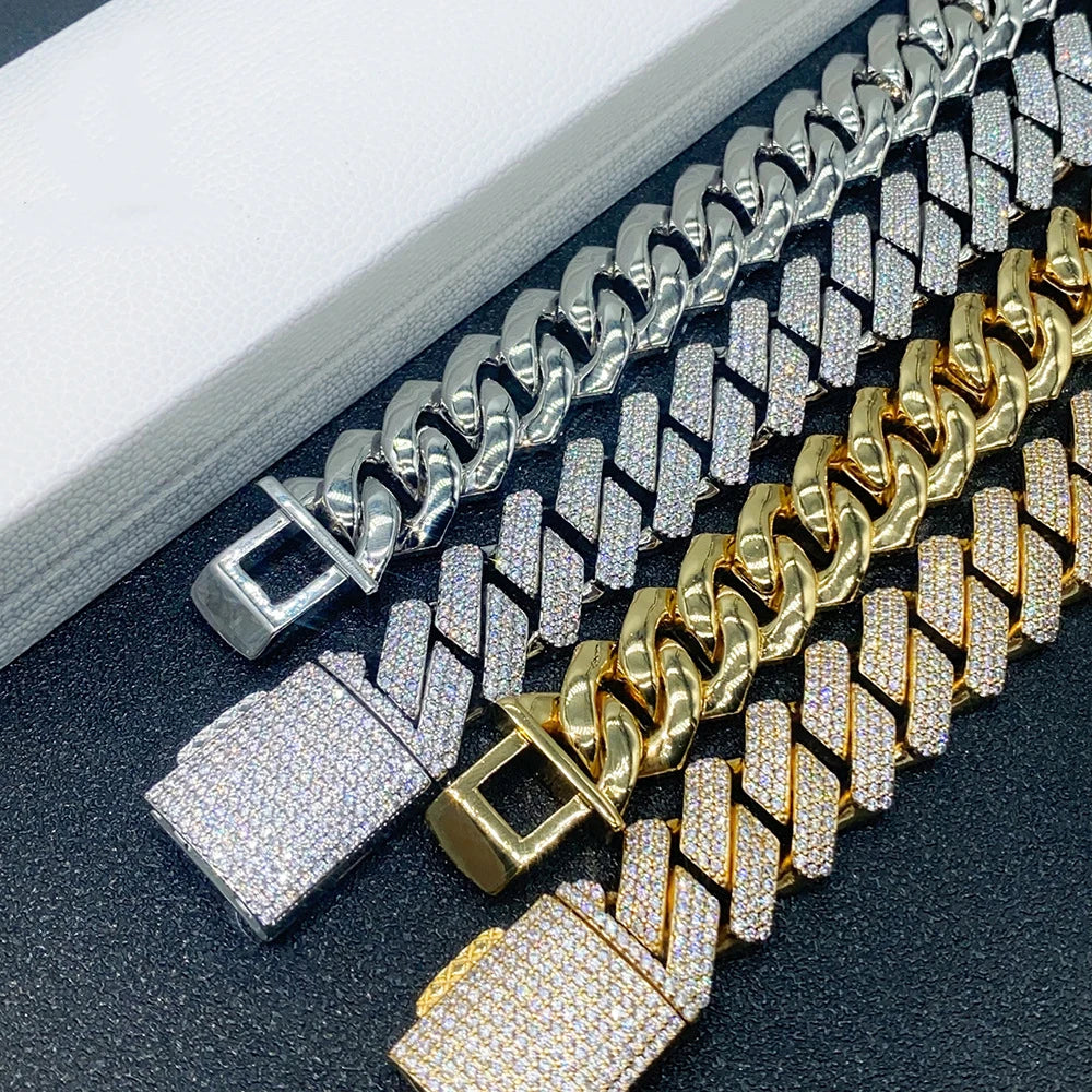18mm Square Zircon Iced Out Cuban Chain Necklaces For Men Women Brass Bling Goth Hip Hop Jewelry Free Shipping