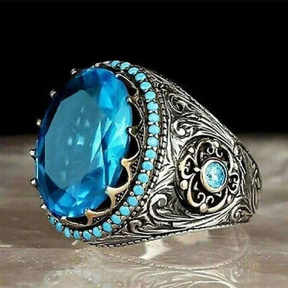 New Inlaid Emerald Men's Luxury Ring Personality Retro Domineering Personality Ring To Attend The Banquet Party Jewelry