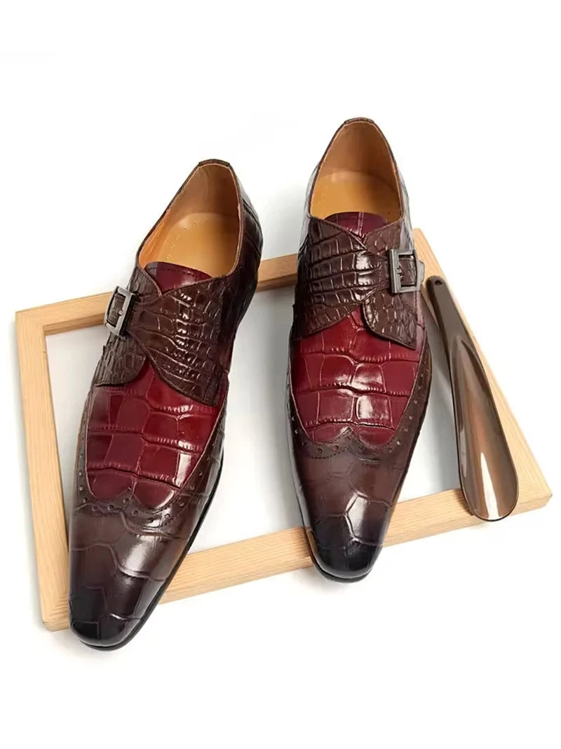 Men Print Formal Shoes Deluxe Wedding Shoes Sapato Social Office Business Leather Shoes Loafers Metal Buckle Loosely Adjusted