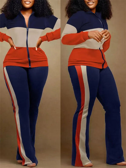Spring Autumn Two Piece Sets Women Geometric Print Zip Up Top Coat Pants Set Outifits Fashion Tracksuit Casual Elegant Suit