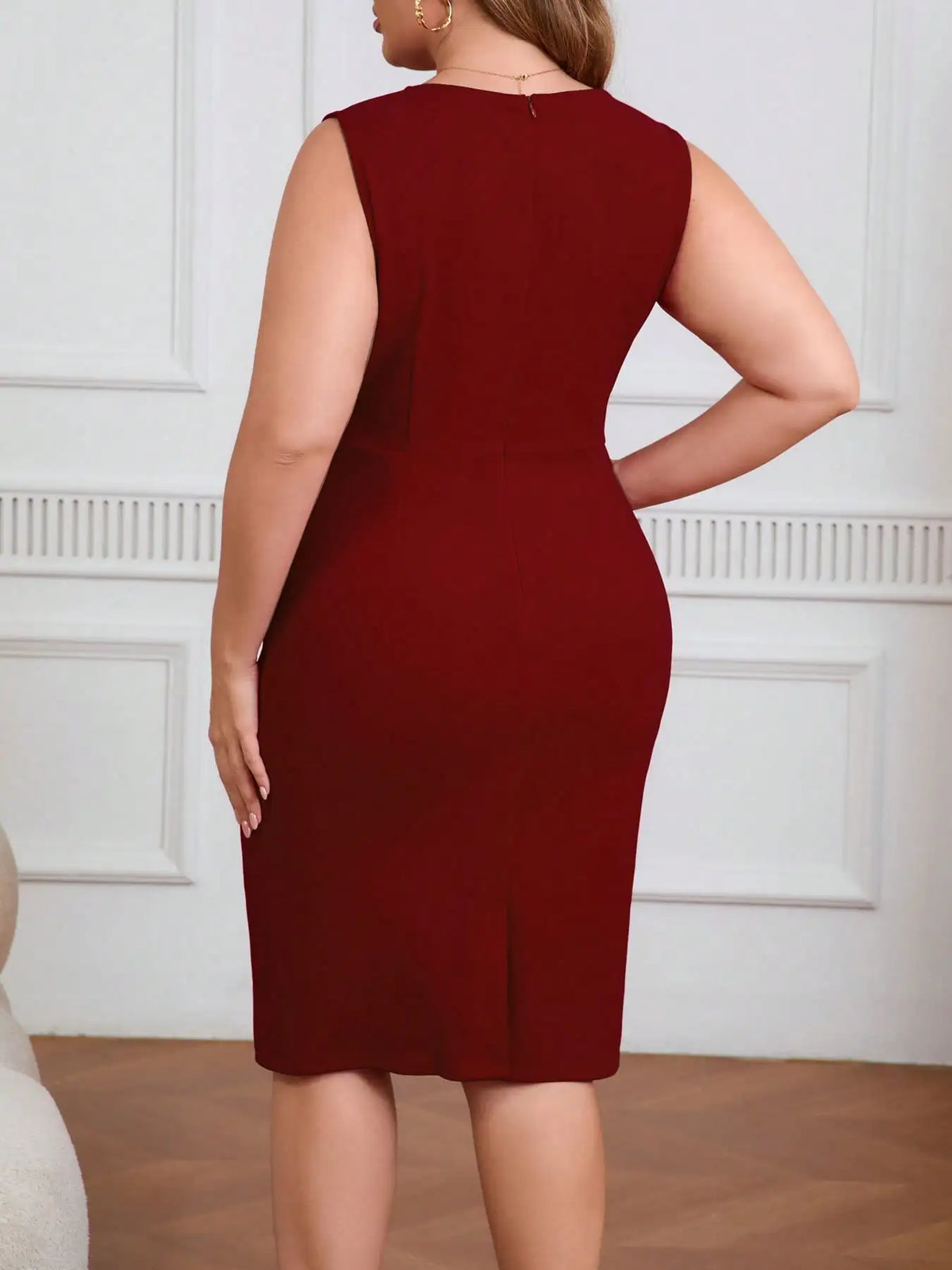 Damen Plus Size Kleid Gerafft Rundhals Ärmellos Einfarbig Bodycon Etui Cocktail Party Kleid S-5XL Kleider