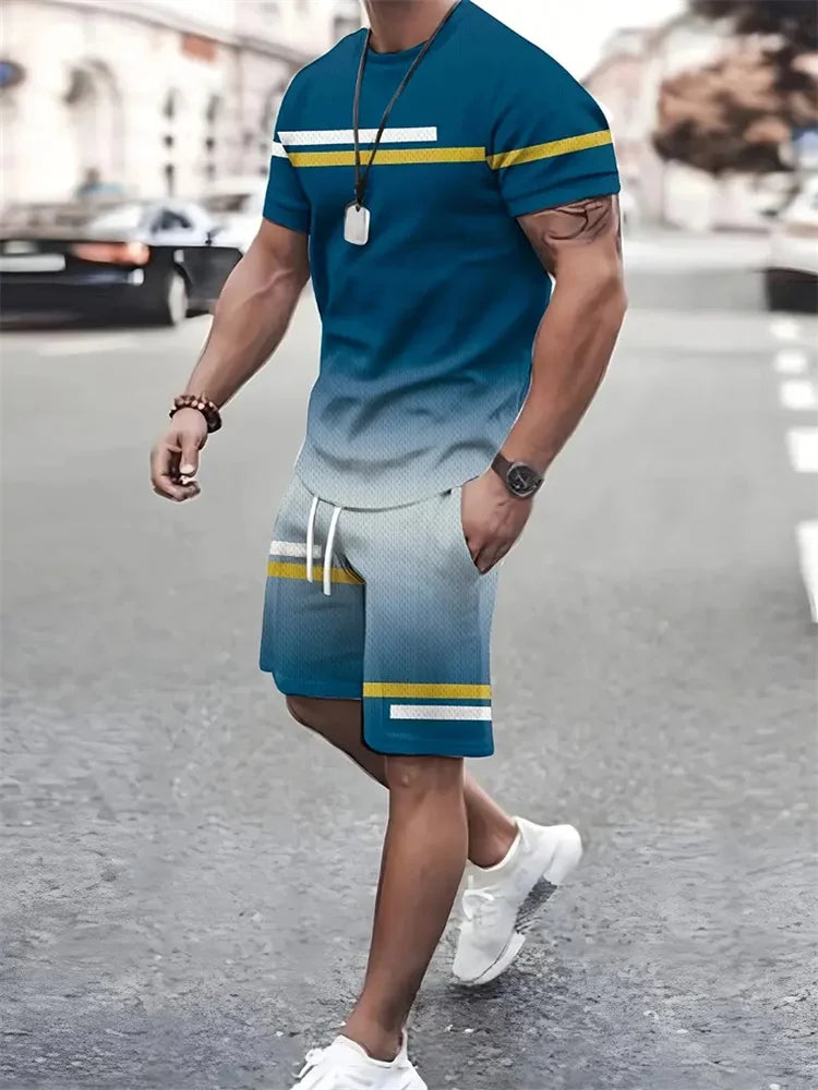 New summer men's sportswear short-sleeved T-shirt suit two-piece outdoor travel clothing oversized shorts training clothes