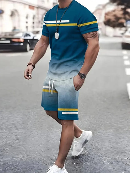 New summer men's sportswear short-sleeved T-shirt suit two-piece outdoor travel clothing oversized shorts training clothes