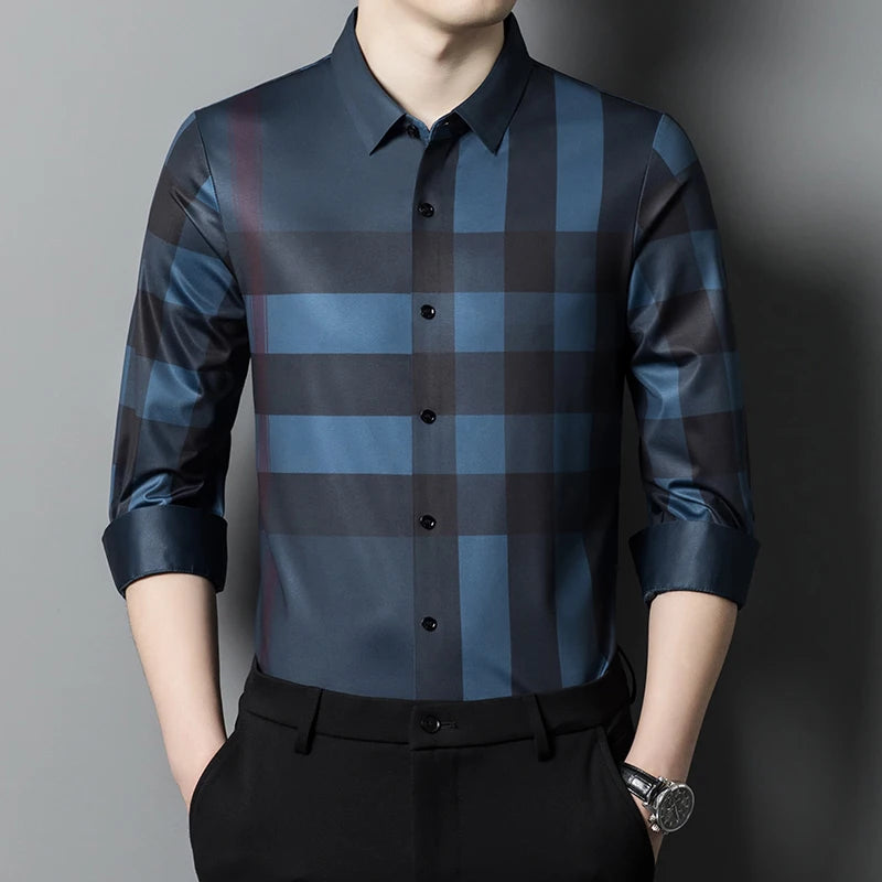 MLSHP Seamless Men's Dress Shirts Luxury Long Sleeve Seamless Business Casual Male Shirts Spring and Autumn Slim Man Shirts 4XL