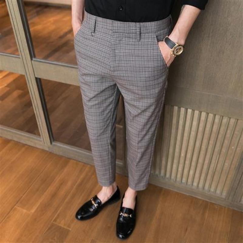 2023 Men Spring New Business Casual Suit Pants Male Slim Fit Social Suits Pants Men Stretch Streetwear Plaid Trousers