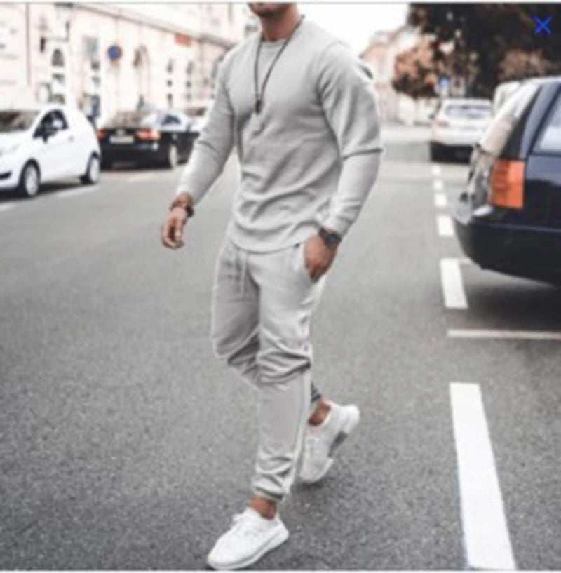 Summer New Trend Long-Sleeved Leisure Sports Suit Two-Piece Men's Breathable Sweat-Absorbing Trend Multi-Color Suit