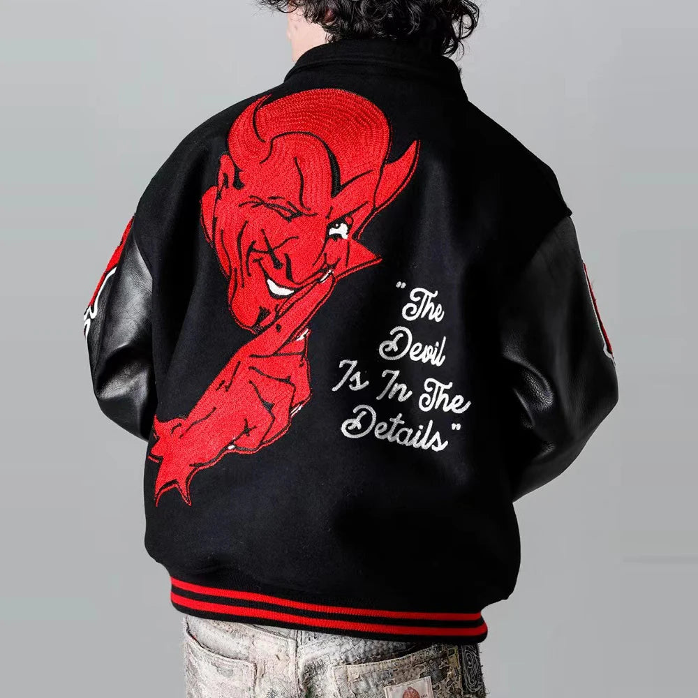 HIgh Street Towel Letter Embroidery Character Print Pu Leather Jacket for Men Autumn Stand Ropa Hombre Baggy Y2k Outwear Coat