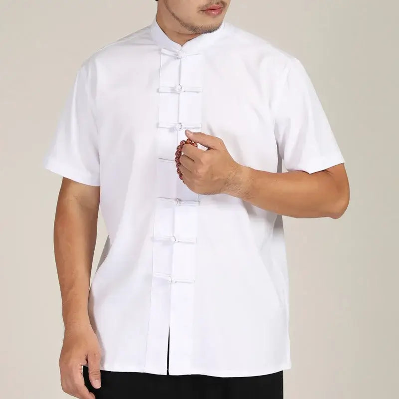 Herren Mandarin-Kragen Hemd im chinesischen Stil Kurzarm Sommer Oversize Formell Lässig Retro Schwarz Weiß Übergröße 6XL 7XL 8XL 10XL