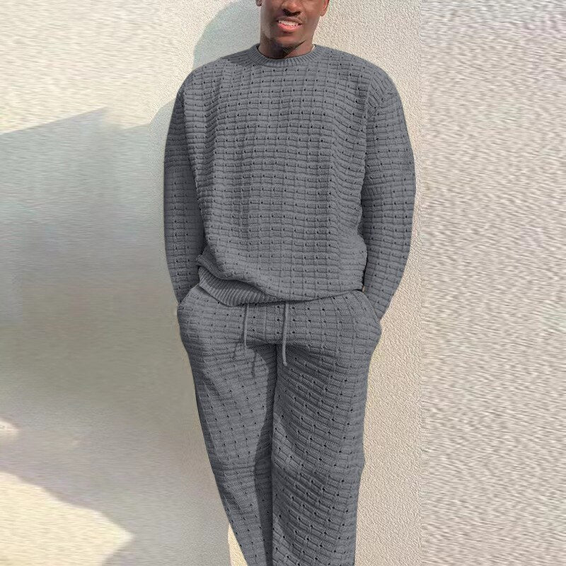 GAAJ Men Two Piece Sets Sweater,Short Long Sleeve Knitted T shirt Pants,Knit Tee Trousers Outfits,Male Casual Plain Streetwear