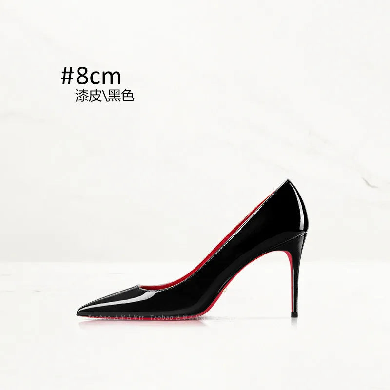 2026 Spring New High-end Black High-heeled Shoes for Women, Thin-heeled, Pointed Toe, Patent Leather, Elegant Single Shoes