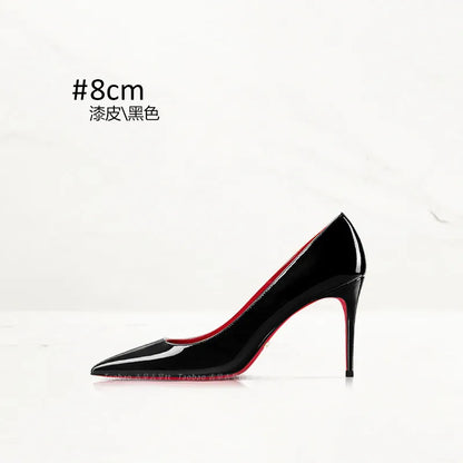 2026 Spring New High-end Black High-heeled Shoes for Women, Thin-heeled, Pointed Toe, Patent Leather, Elegant Single Shoes