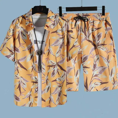 Comfortable flower grass leaf coconut tree 3D Print shirt +Shorts Two Piece Set Short Sleeve Flip collar shirts half pants