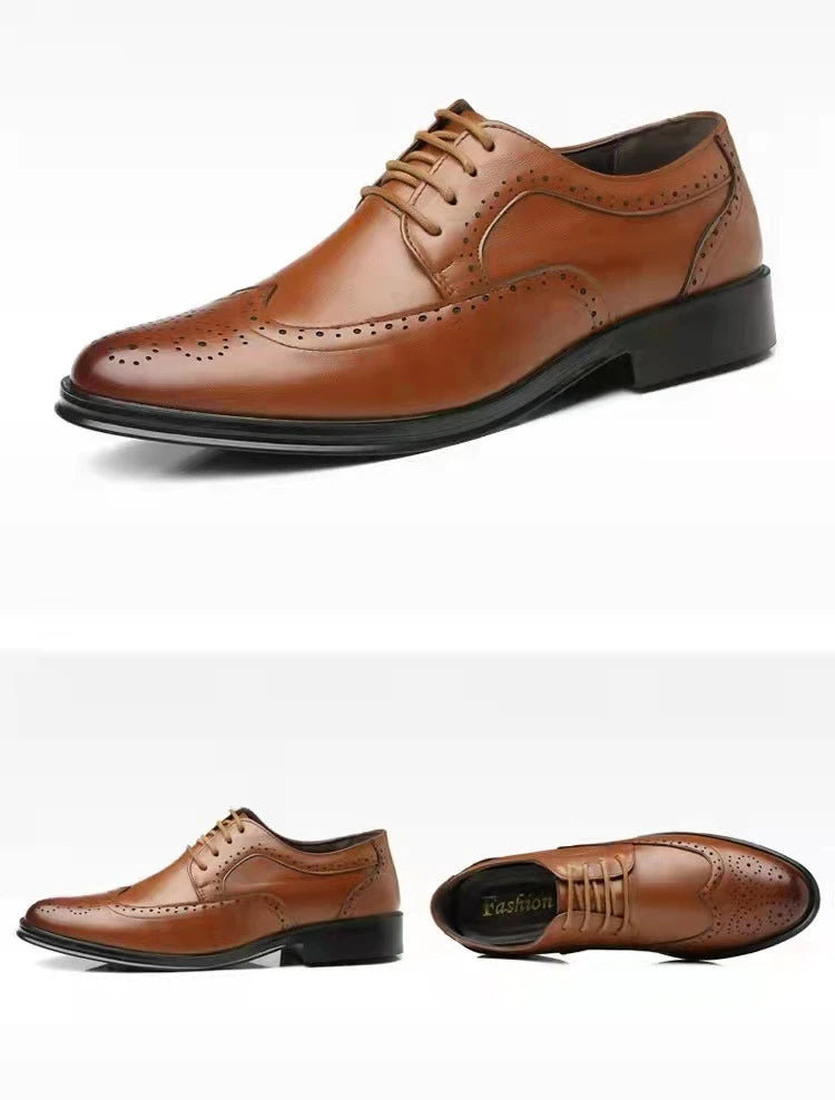 Herren Schnürschuhe Handgefertigt Brogue-Stil Party Lederschuhe Hochzeitsschuhe Herren Flats PU-Leder Business-Schuhe Atmungsaktive Business Loafers