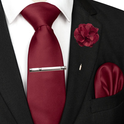 Mens Colors Solid Tie and Lapel Pin Necktie Pocket Square and Tie Clip Sets for Business Casual 4PCS