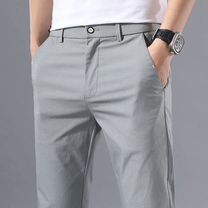 Men's Thin Pants Solid Color Pants Smart Casual Business Fit Body Stretch Trousers Men Cotton Formal Breathable Trousers