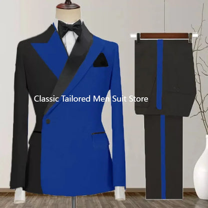 Custom Made Black Groom Tuxedo Peaked Lapel Double Breasted Men Suit Prom Wedding Party Men Suits Costume ( Jacket+Pants)