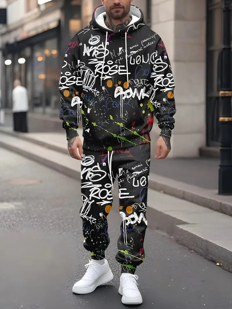 Das neue Herren-Hoodie-Set für Frühling und Herbst 2025 besticht durch einen lässig-modischen und bequemen 3D-Graffiti-Musterdruck