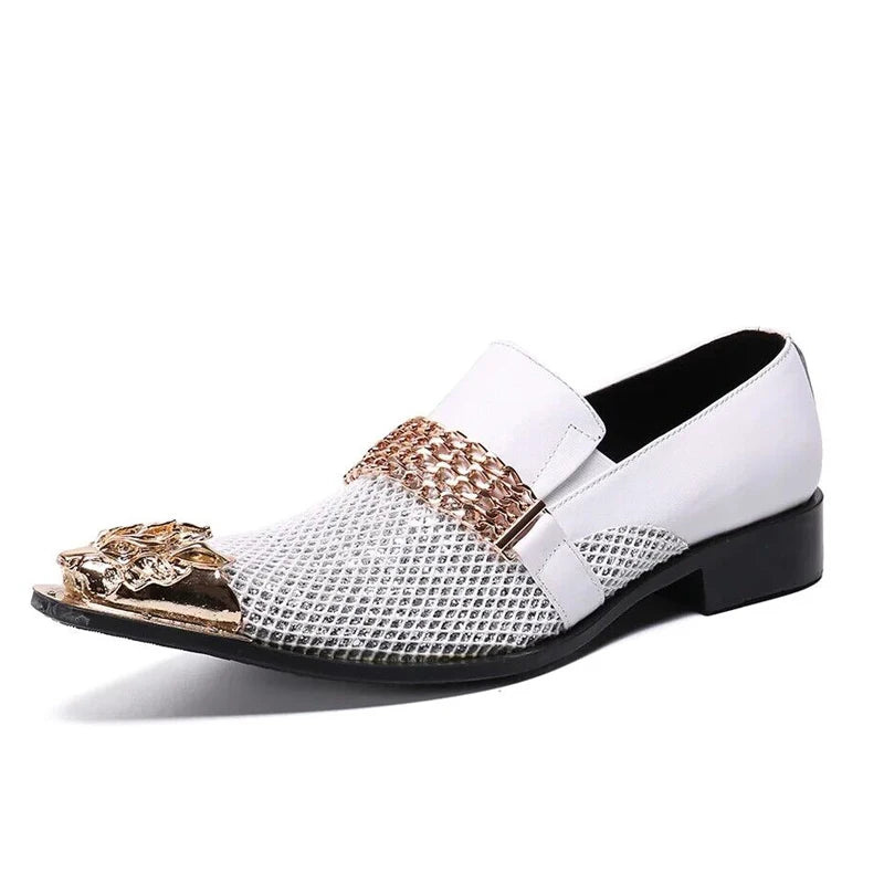Neu eingetroffen: rote spitze Herren-Lederschuhe aus echtem Leder mit Metallspitze und Kristall, handgemacht, modische Friseurschuhe
