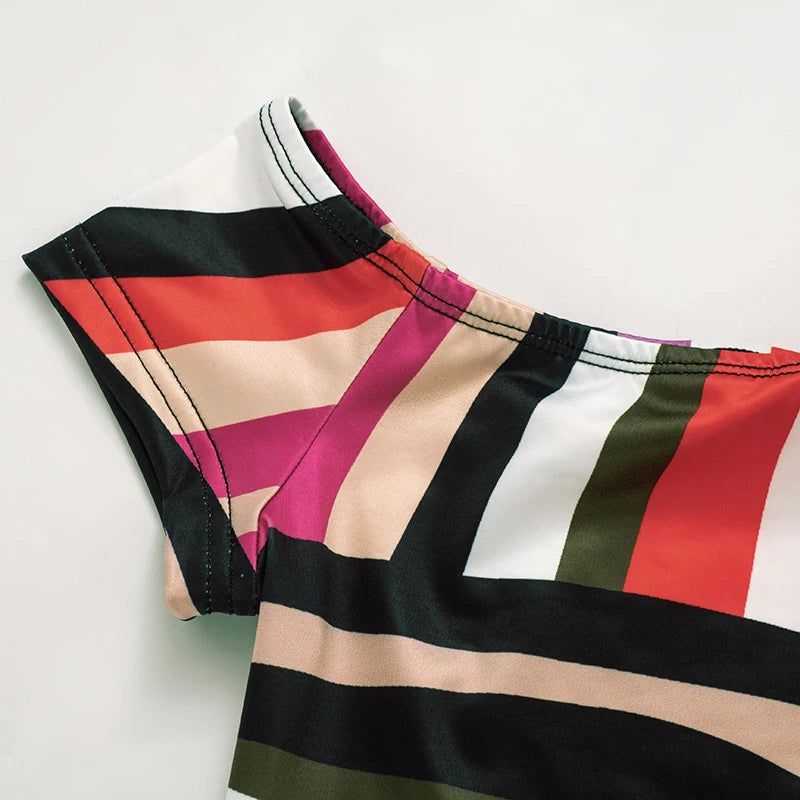 CUTENOVA Colorful Striped Print Playsuits Women Sexy Off Shoulder Short Sleeve Slim One Piece Overalls 2024 Summer Y2K Streetwea
