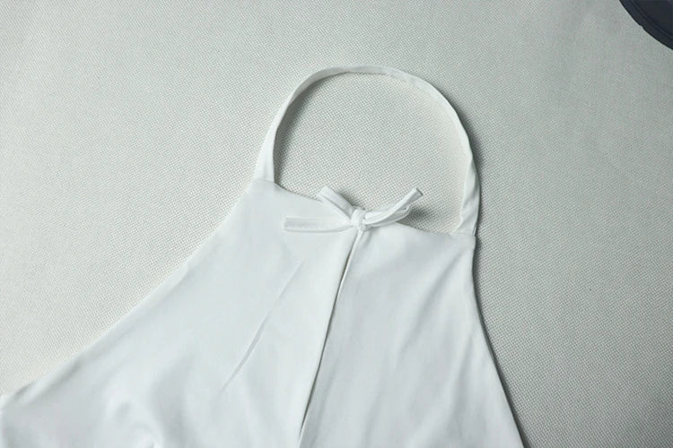 Stylish Lady White Hollow Out 2 Piece Set Women Halter Backless Tops and Irregular Mini Skirts Suits  Summer Elegant Outfits