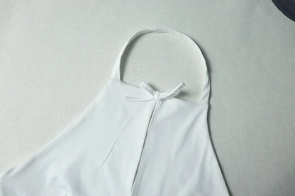 Stylish Lady White Hollow Out 2 Piece Set Women Halter Backless Tops and Irregular Mini Skirts Suits  Summer Elegant Outfits
