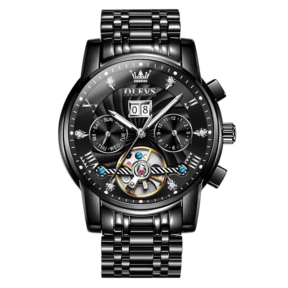 OLEVS Classic Men's Watches Tourbillon Multi-function Full Automatic Men Watch High end Male Wristwatches Mechanical Watch 9910