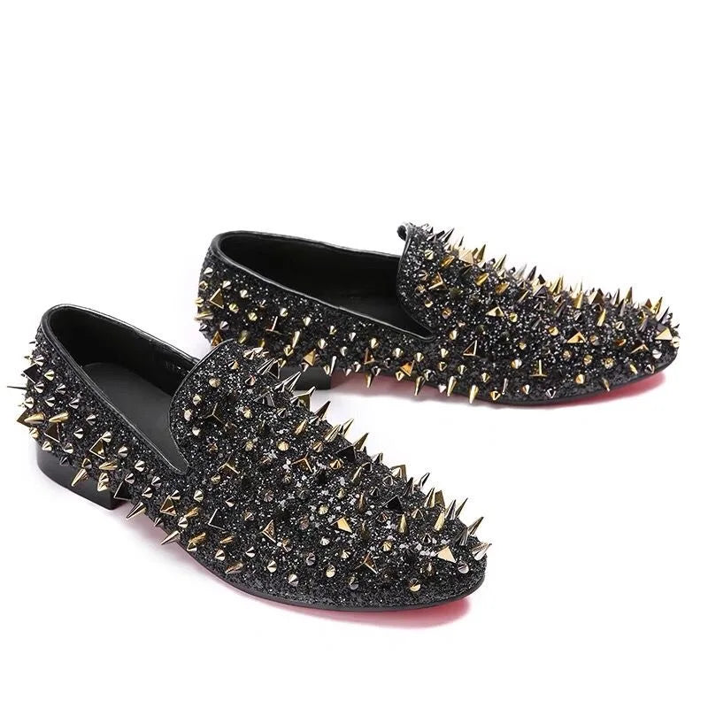 Fashion Blue Bling Spikes Loafers Shoes For Men Luxury Handmade Slip On Mens Dress Shoes Wedding Shoes