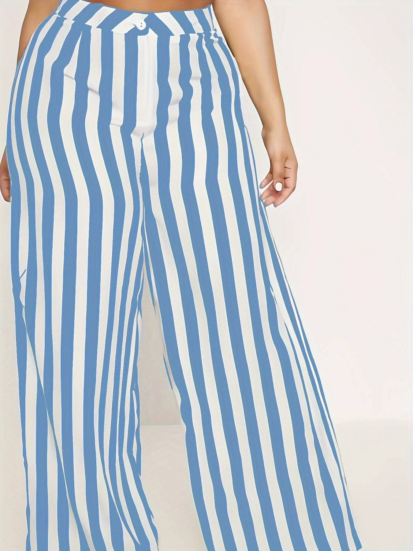 Plus Size Casual Outfits Two Piece Set, Women's Plus Stripe Print Long Sleeve Cardigan & Wide Leg Pants Outfits 2 Piece Set