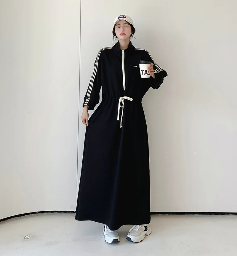 NYFS 2024 Autumn New Korea Woman Dress Vestidos Robe Elbise Loose Plus Size Letter Print Long Sleeve Long Dress