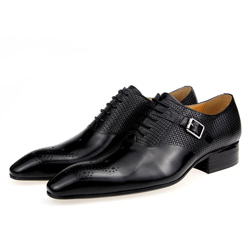Herren Anzugschuhe aus echtem Leder, modische Business-Schuhe, Herren Hochzeitsschuhe, Loafer, Webmuster, Schnürung, tägliche Brogue-Schuhe