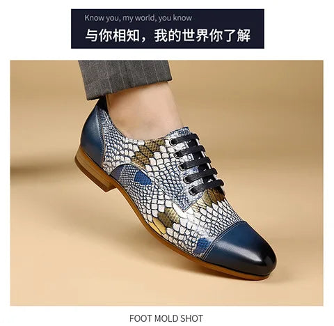 Luxusmarke Echtes Leder Herren Business Schuhe Mode Schlangenmuster Design Schnürschuhe Herren Business Anzug Bräutigam Hochzeitsschuhe
