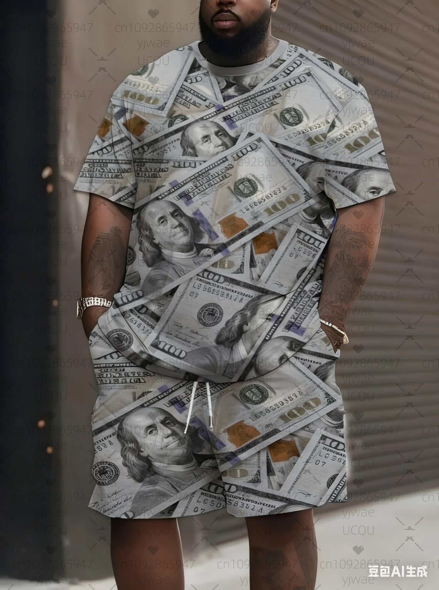 2025 Mens Novelty Dollar 3tracksuit Short Sleeve Football T-Shirt Shorts Set Adult Jogging Plus Size Tracksuit 2 Piece Set