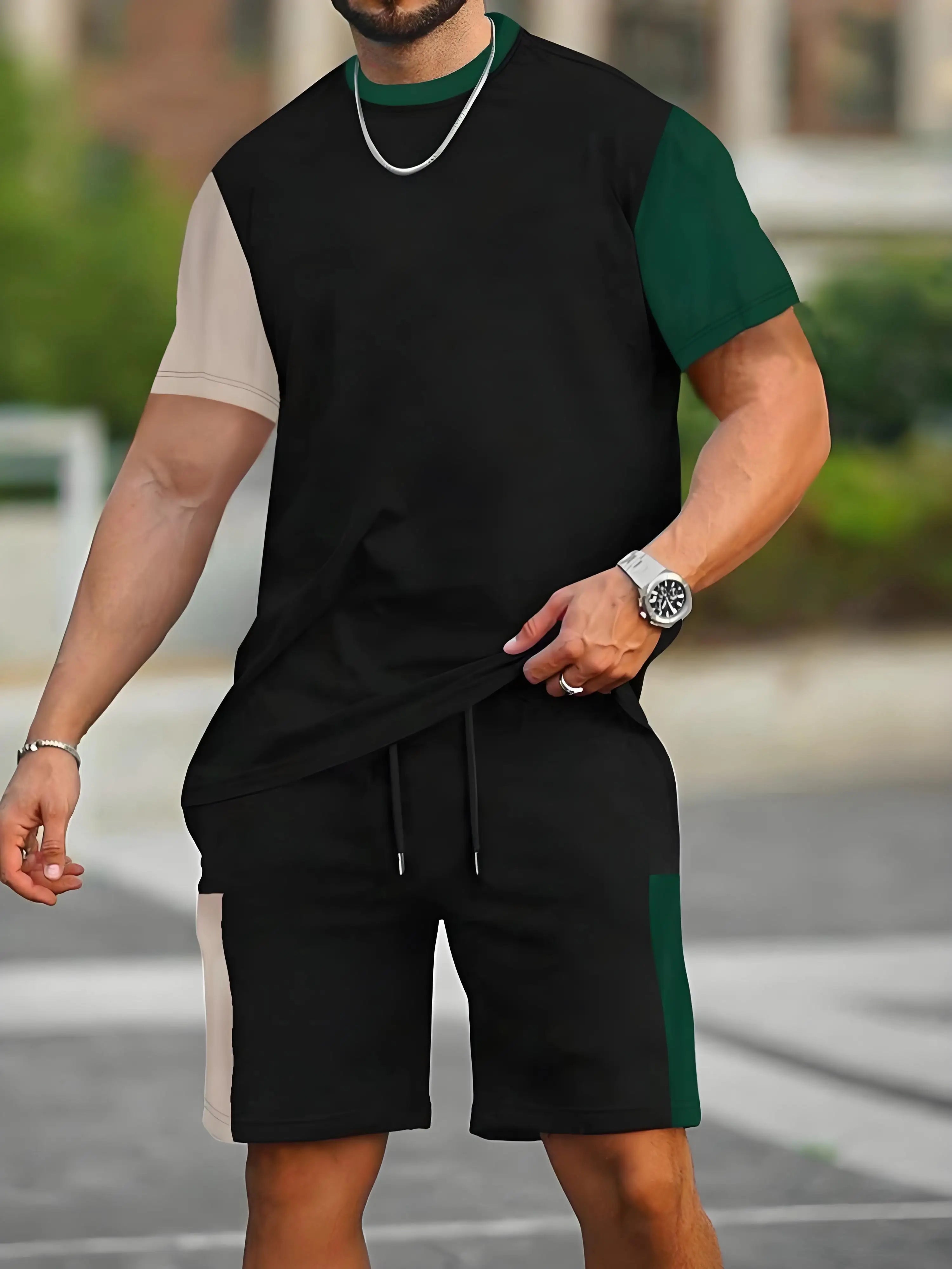 New Plus Size Men's T-shirt And Shorts Set Summer Casual Daily Men's Short Sleeve Top Urban Street Men's Fashion T Shirt Shorts