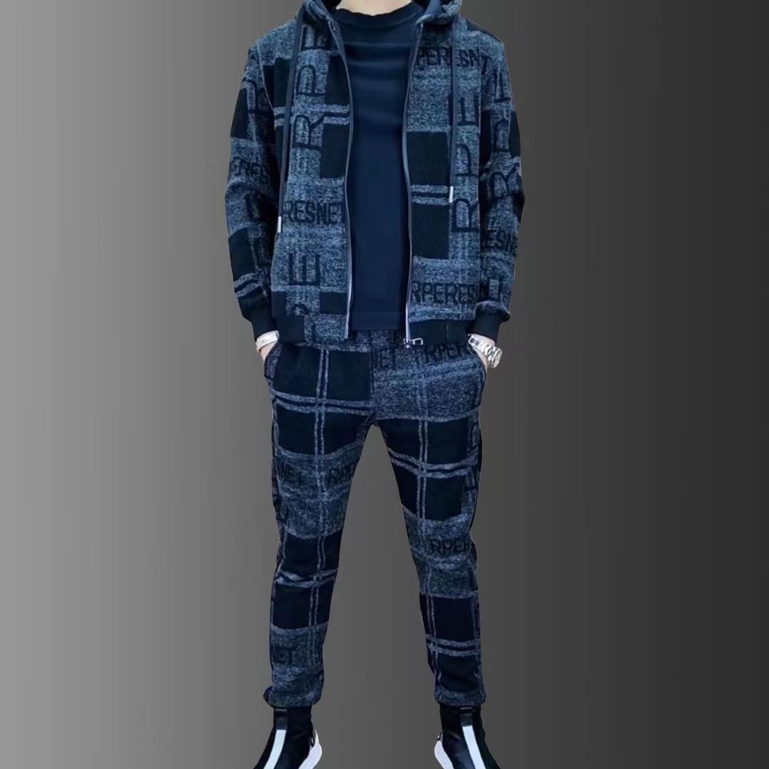 Mens Zipper Hoodie Tracksuit Set Luxury Logo Printed Jacket+Sweatpants Male Lapel Jacket Suit 2Pcs Outdoor Athletic Sets