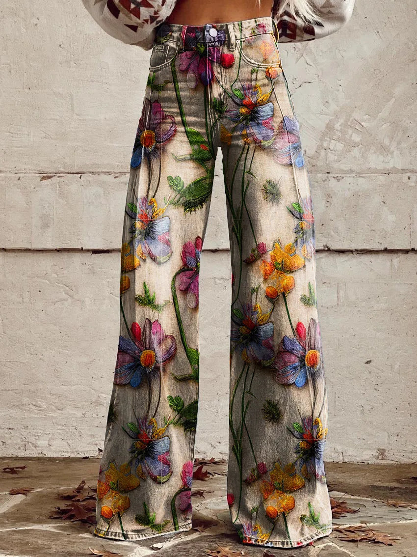 Plus Size 3D Fashionable Women's Pants Y2k Street Women's Clothing Women's Casual Pants Printed iMitation Jeans Wide Legs