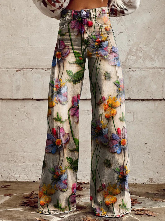 Plus Size 3D Fashionable Women's Pants Y2k Street Women's Clothing Women's Casual Pants Printed iMitation Jeans Wide Legs