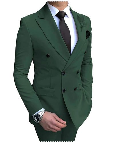 New Beige Men's Suit 2 Pieces Double Breasted Notch Lapel Flat Slim Fit Casual Tuxedos For Wedding(Blazer+Pants)