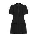 KONDALA Elegant Holiday Chic Women Mini Dress Black O-Neck Zipper Short Puff Sleeve Dress Fashion 2026 Spring Summer Party Dress