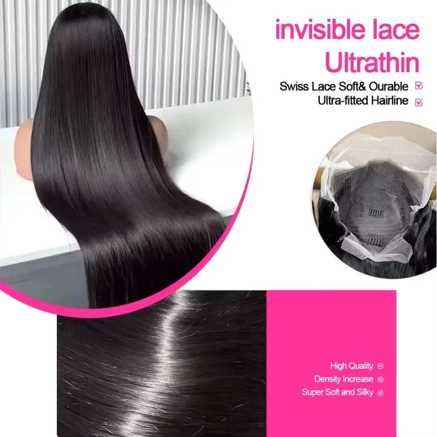 200% 13x4 13x6 HD Transparent Lace Frontal Wig Brazilian Pre Plucked With Baby Hair 5x5 Lace Closure Wig Bone Straight Hair