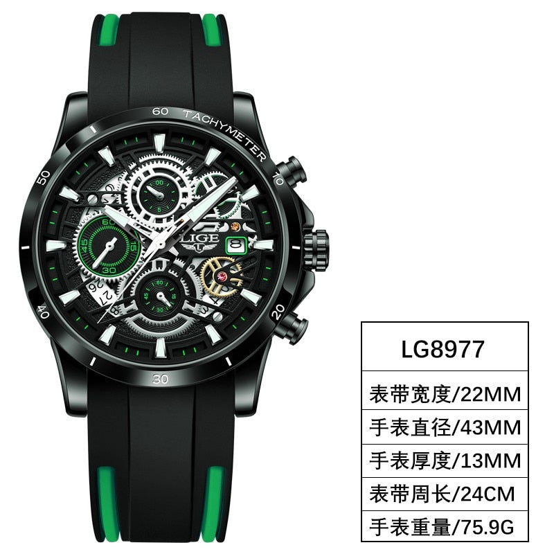 2023 LIGE Mens Watches Top Brand Stainless Steel Hollow Sports Waterproof Quartz Watch Men Military Wristwatch Relogio Masculino