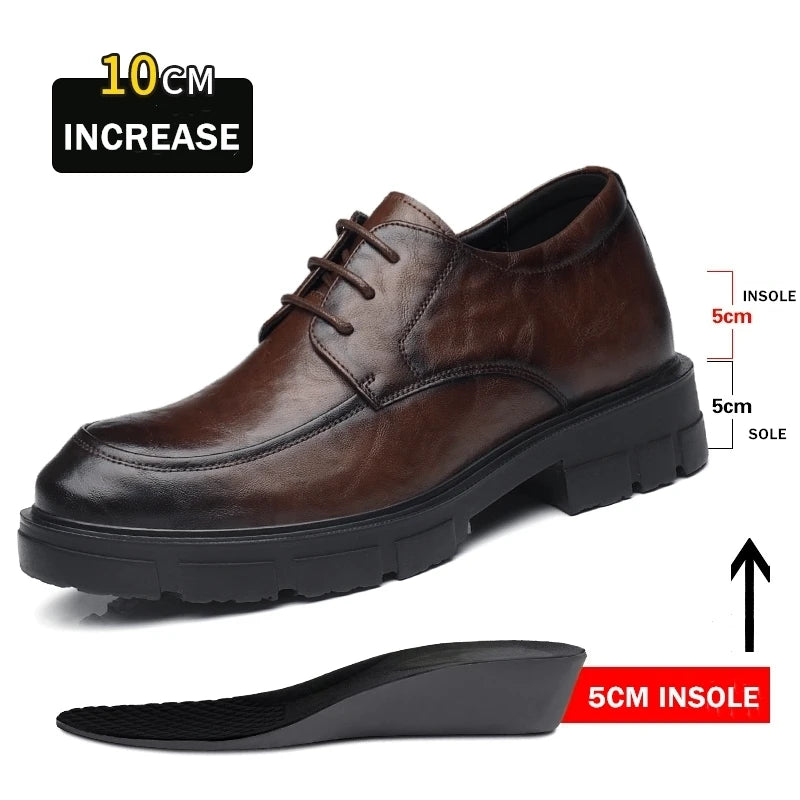 Men Dress Elevator Shoes Platform Breathable Lift Casual Business Luxury Genuine Leather Heightening Shoes 5/8/10CM Taller Male