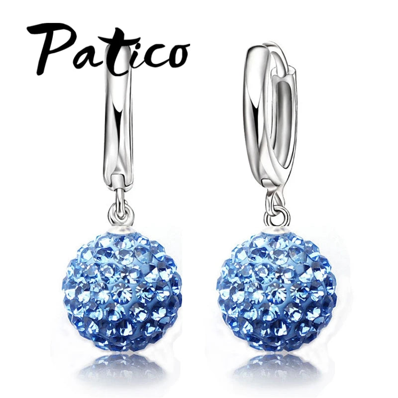 Hot New Jewelry Sets 925 Sterling Silver Austrian Crystal Pave Disco Ball Lever Back Earring Pendant Necklace Woman
